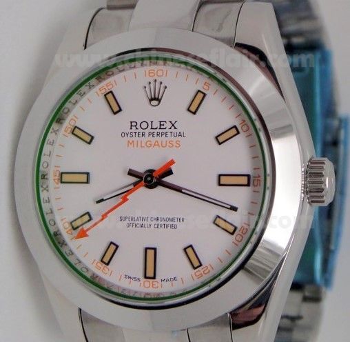 Fake Rolex Milgauss Stainless Steel White Face Watch 40mm